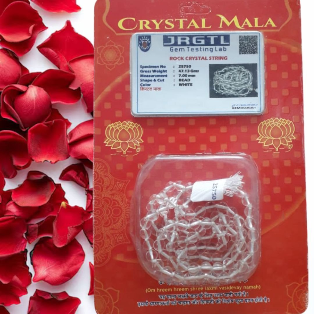 Certified Sphatik Mala (7 mm)/प्रमाणित स्फटिक माला (7 मिमी)