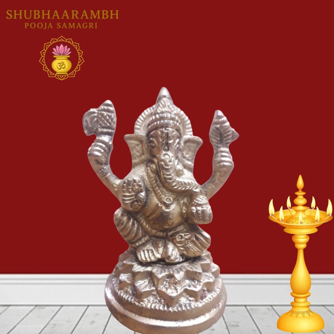 Lord Ganesha Brass Idol (Golden Polish)/भगवान गणेश पीतल की मूर्ति (गोल्डन पॉलिश)