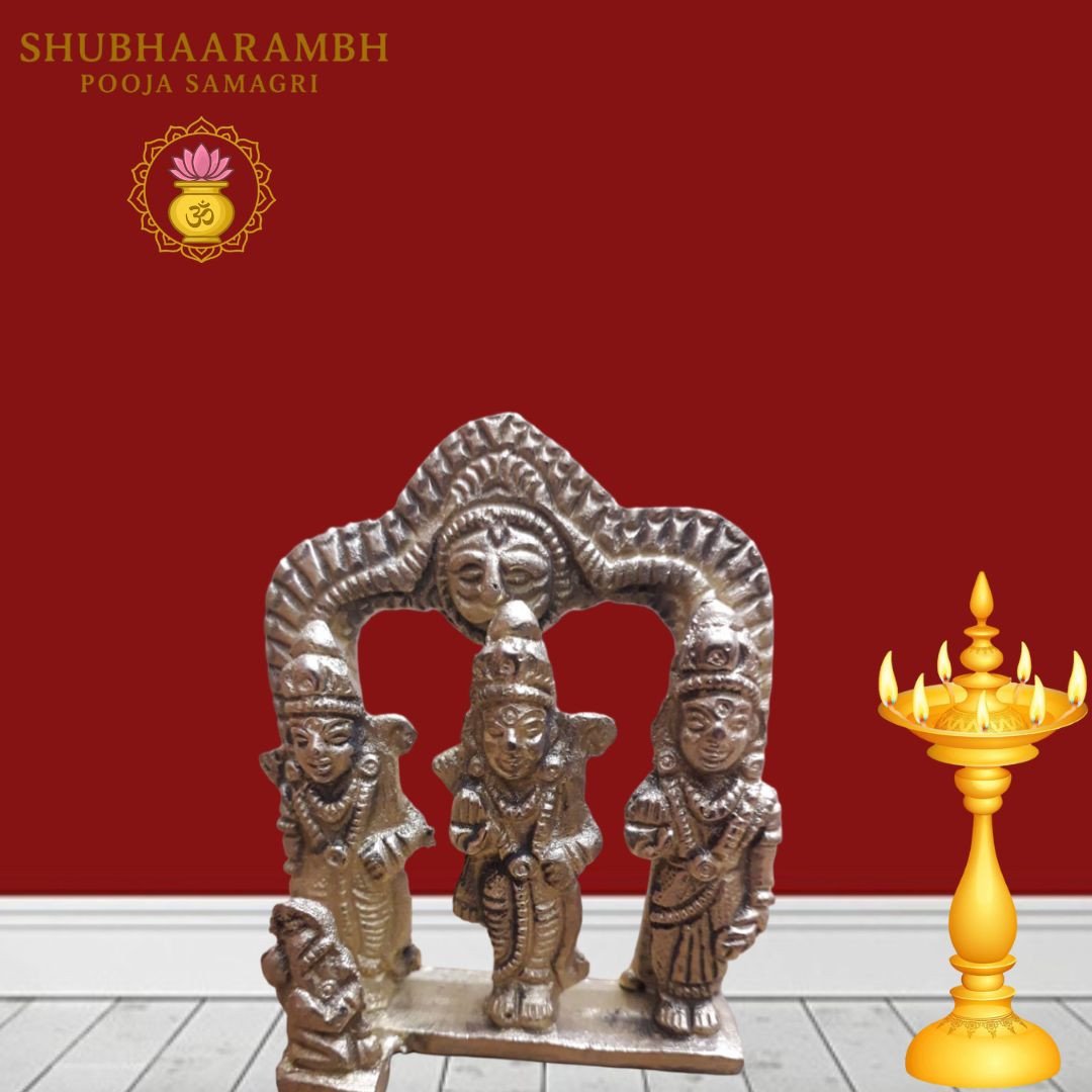 Lord Ram Darbar Brass Idol with Sita, Lakshman & Hanuman (Golden Polish) / भगवान राम दरबार पीतल की मूर्ति – सीता, लक्ष्मण और हनुमान सहित (गोल्डन पॉलिश)