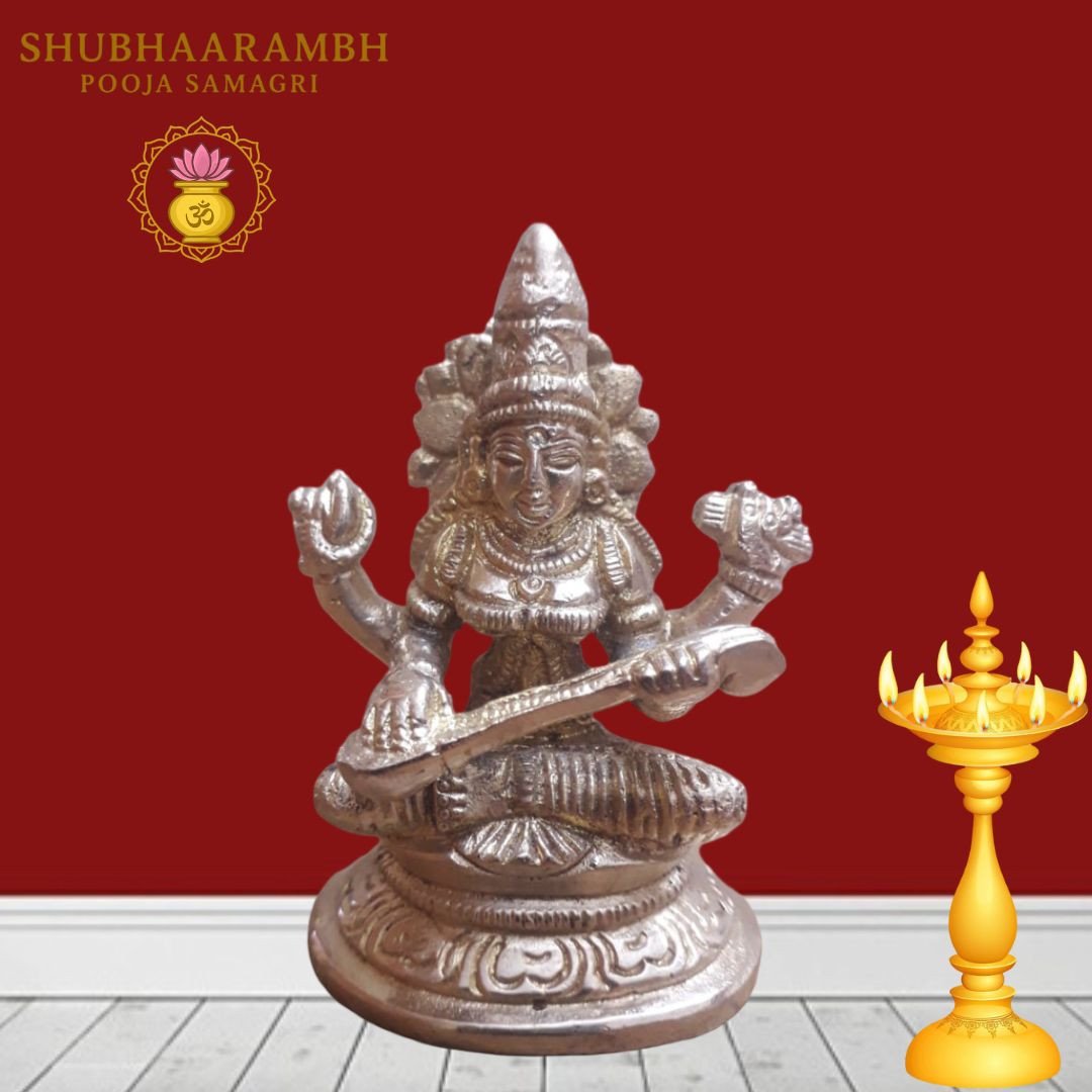 Maa Saraswati Brass Idol Golden polish)