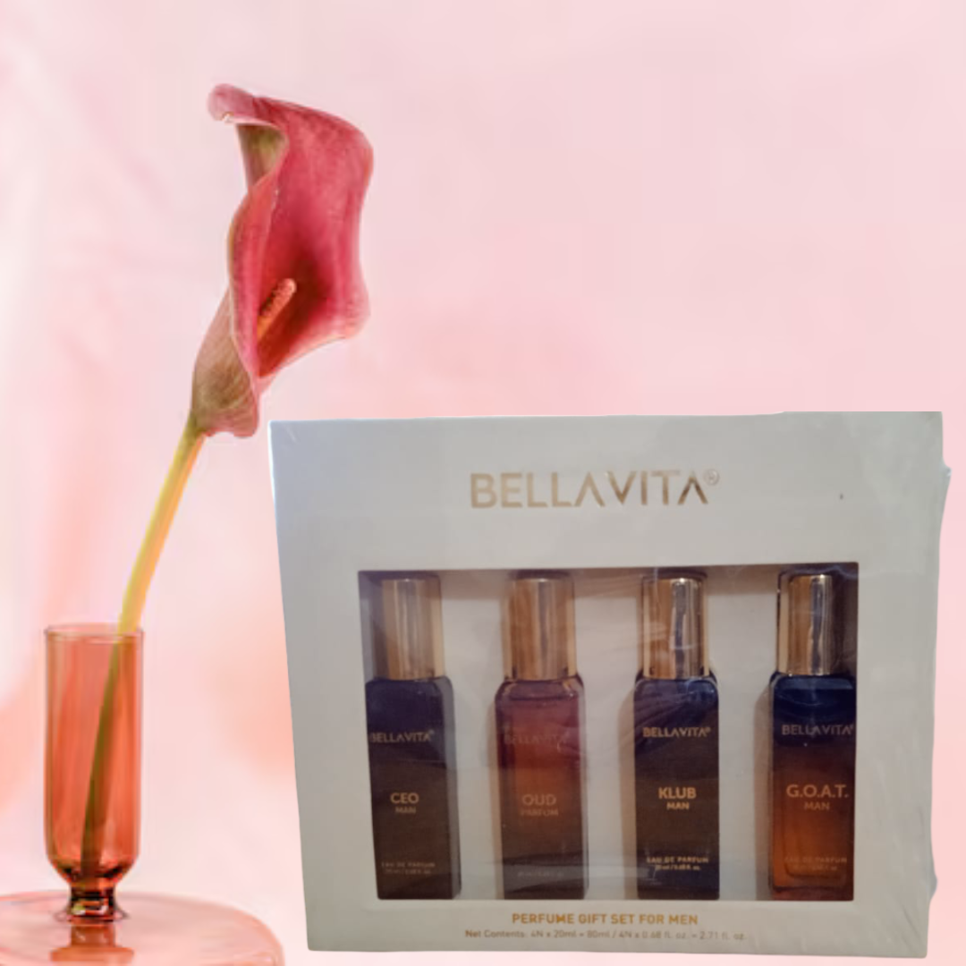 Bella Vita Luxury Long Lasting Men Gift Set | Perfume for Man | 4x20ml | Ideal Gifts for Men, Christmas, Secret Santa, Work, New Year | KLUB, OUD, CEO, G.O.A.T